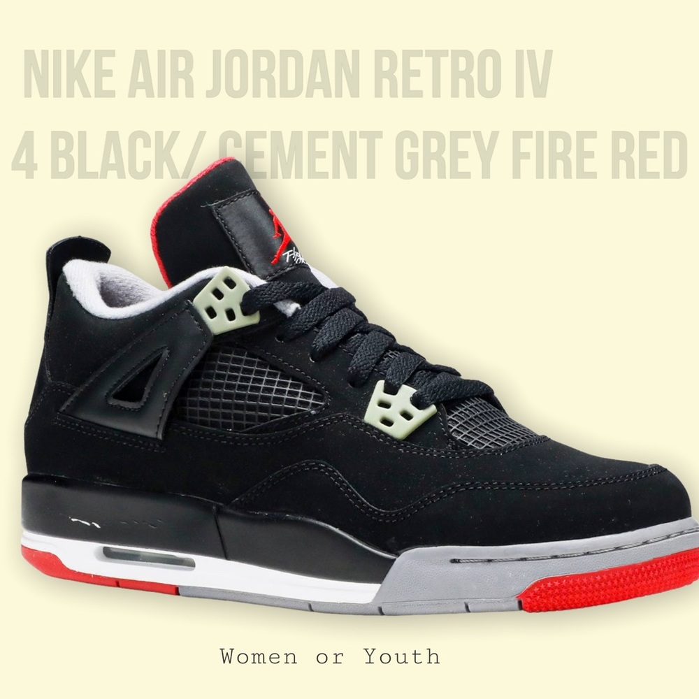 2012 Nike Air Jordan Retro IV 4 Black/ Cement Grey Fire Red 4Y 408452 089 (Rare)